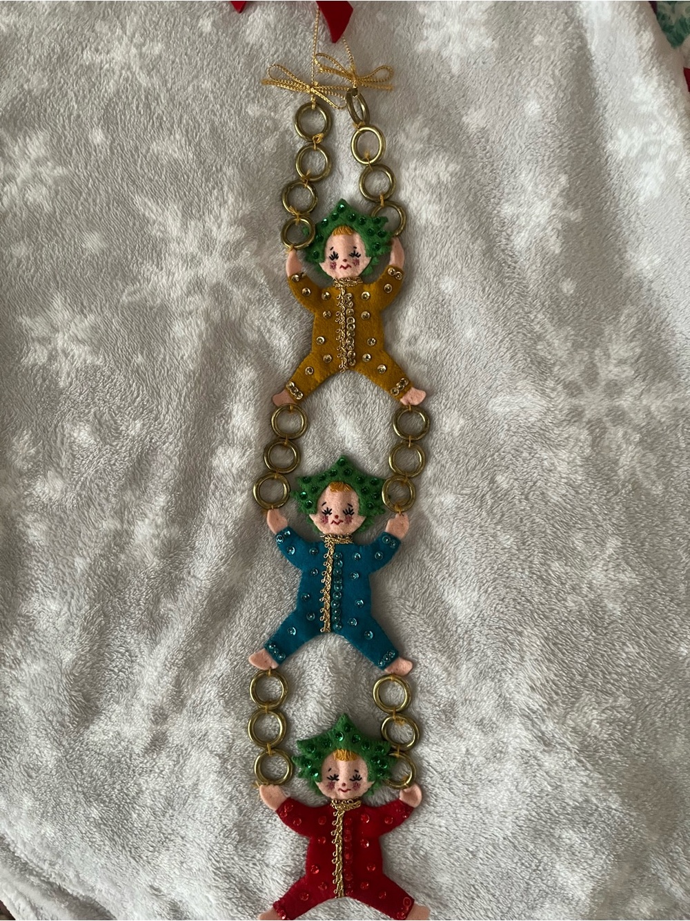 Vintage Rare Bucilla Felt Sequin Christmas Pixies Wall Hanging